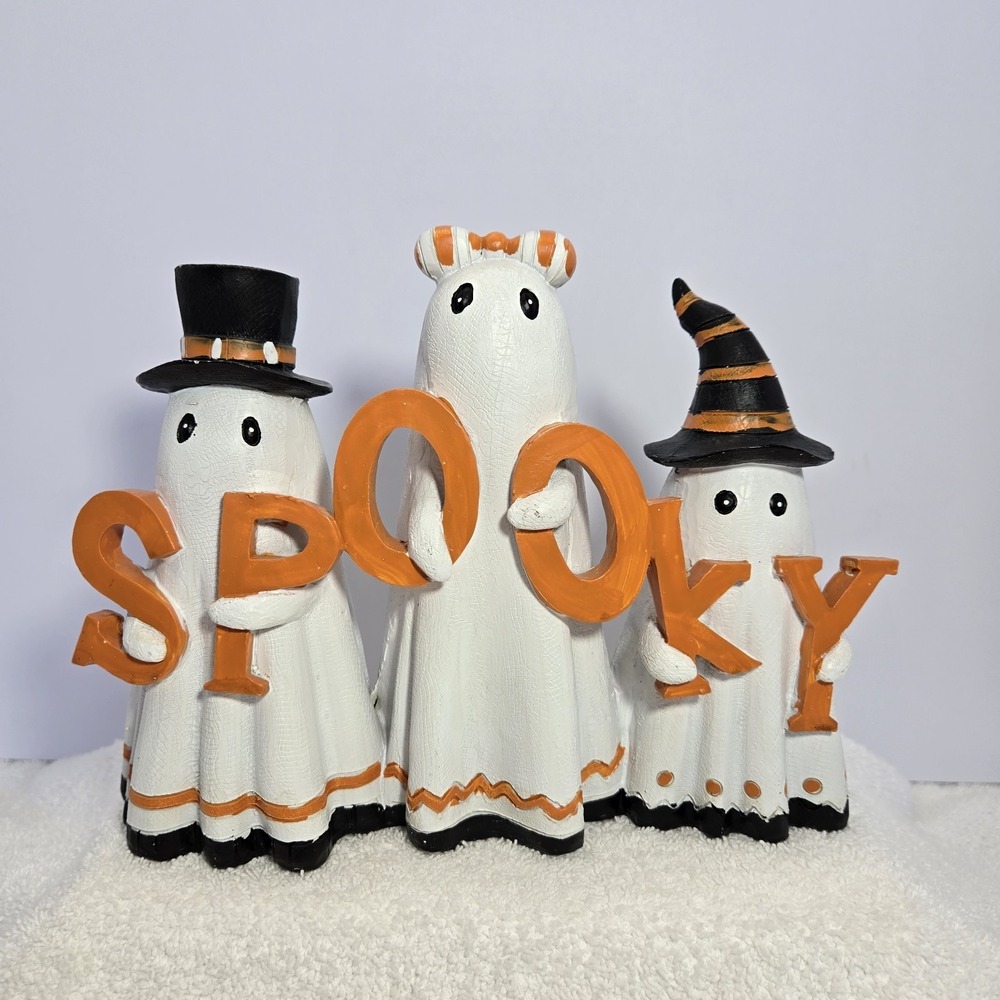 Northline SPOOKY Halloween Cute Ghost Trio Medium Size 11" X 9.5" Orange Ghouls